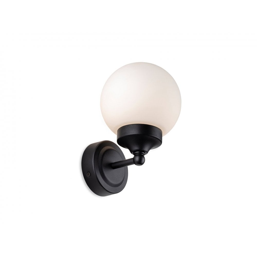 Louis Contemporary Bathroom Wall Light In Black Finish With Opal Glass IP44 2872BK