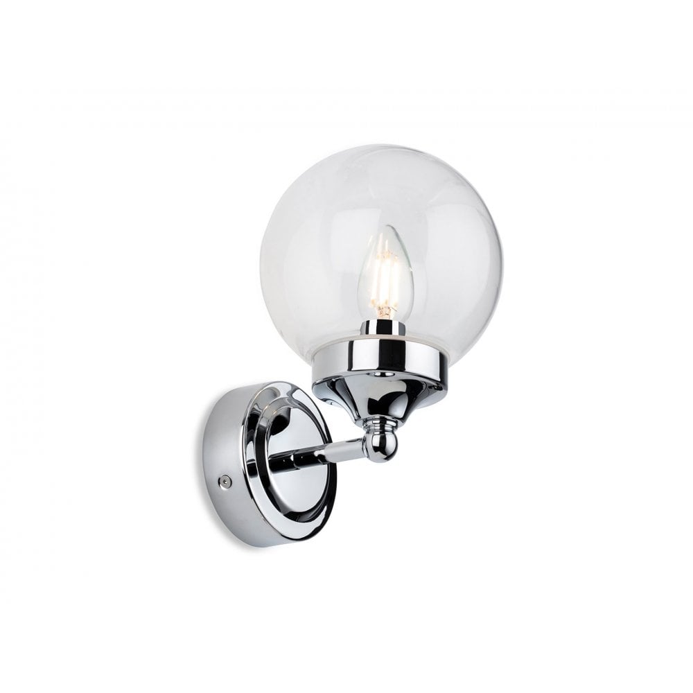 Oscar Contemporary Wall Light In Chrome Finish With Clear Glass IP44 2873CH