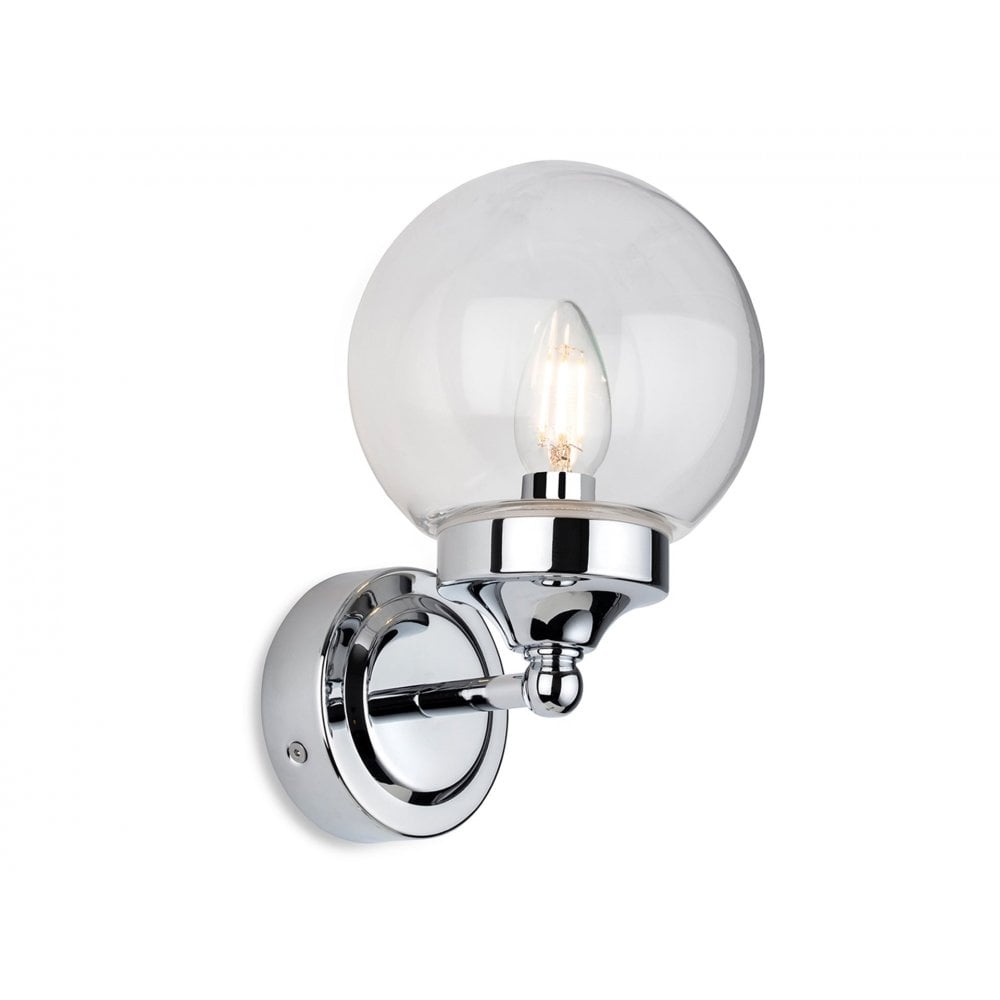 Oscar Contemporary Wall Light In Chrome Finish With Clear Glass IP44 2873CH