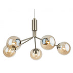 Montana Modern 5 Light Ceiling Pendant Light In Antique Brass With Amber Glass Shade 2889AB
