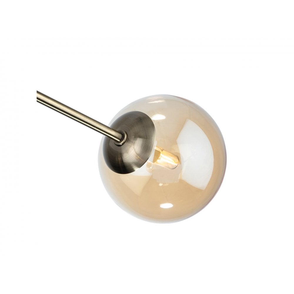 Montana Modern 5 Light Ceiling Pendant Light In Antique Brass With Amber Glass Shade 2889AB