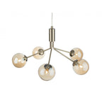 Montana Modern 5 Light Ceiling Pendant Light In Antique Brass With Amber Glass Shade 2889AB