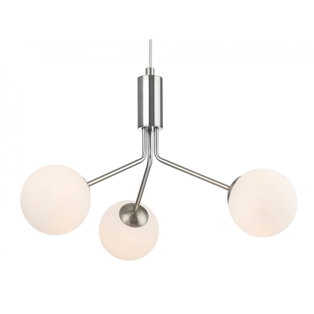 Montana Modern 3 Light Ceiling Pendant Light In Brushed Steel With Opal Glass Shade 2888BS