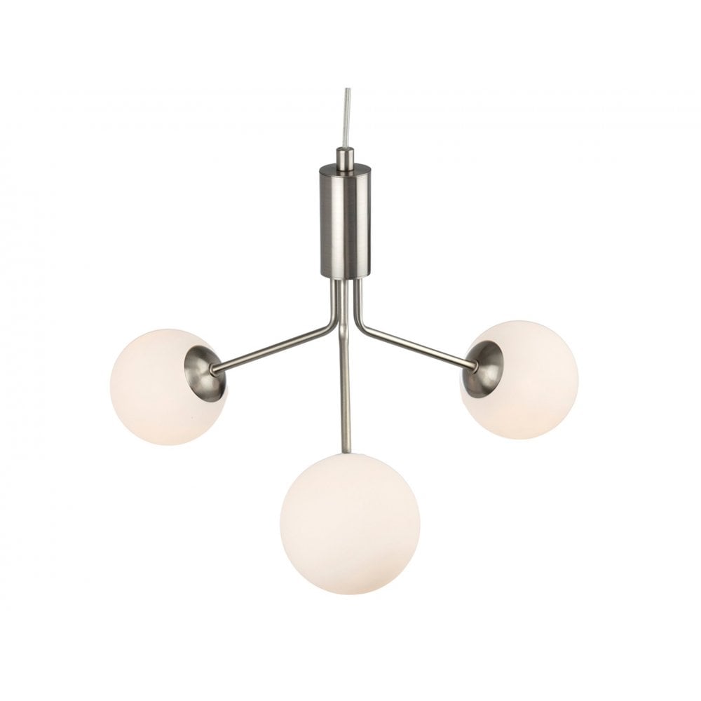 Montana Modern 3 Light Ceiling Pendant Light In Brushed Steel With Opal Glass Shade 2888BS