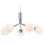 Montana Modern 5 Light Ceiling Pendant Light In Brushed Steel With Opal Glass Shade 2889BS