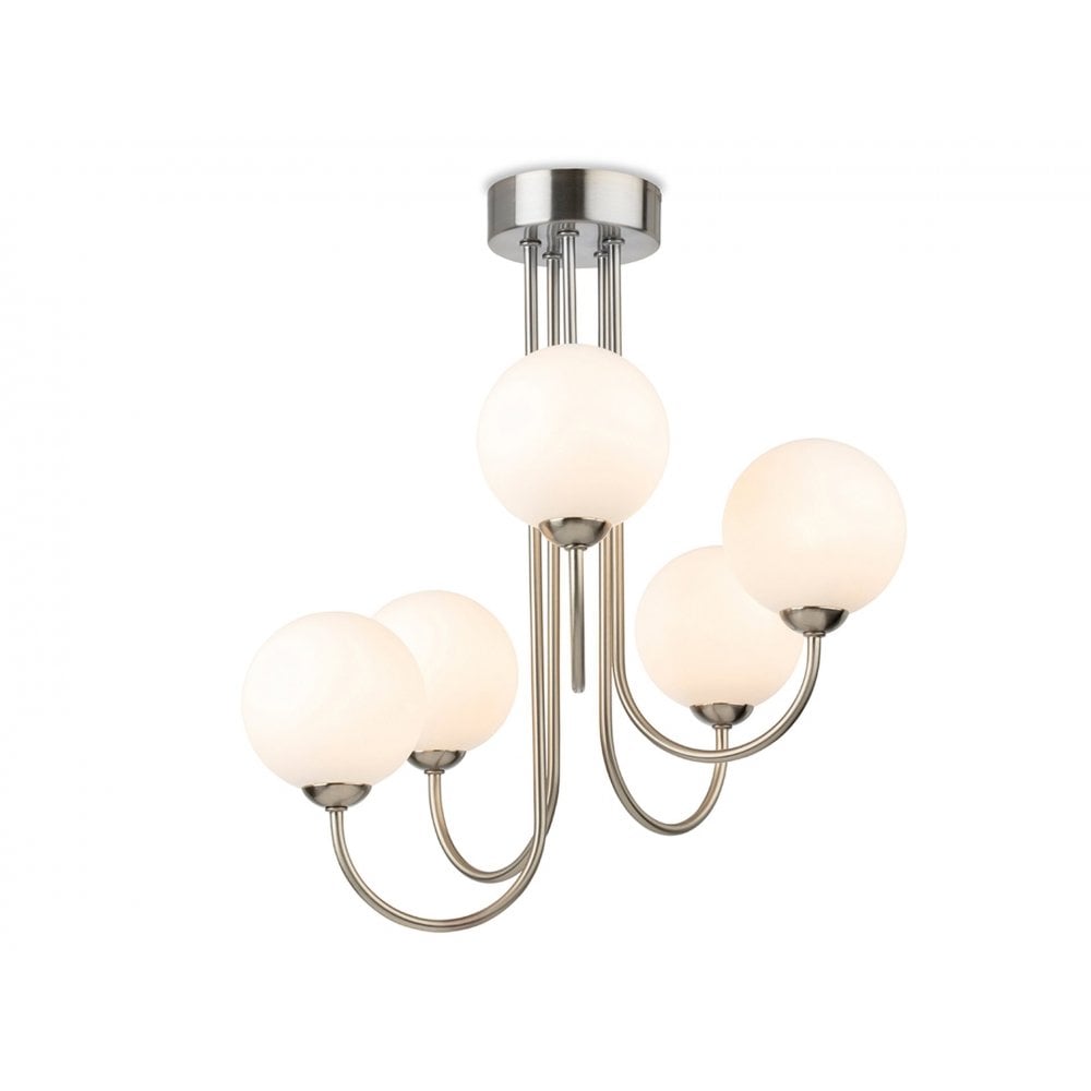 Lyndon Elegant 5 Light Flush Ceiling Light In Brushed Steel With Opal Glass 2887BS