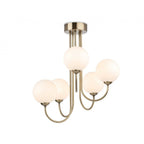 Lyndon Elegant 5 Light Flush Ceiling Light In Antique Brass With Opal Glass 2887AB