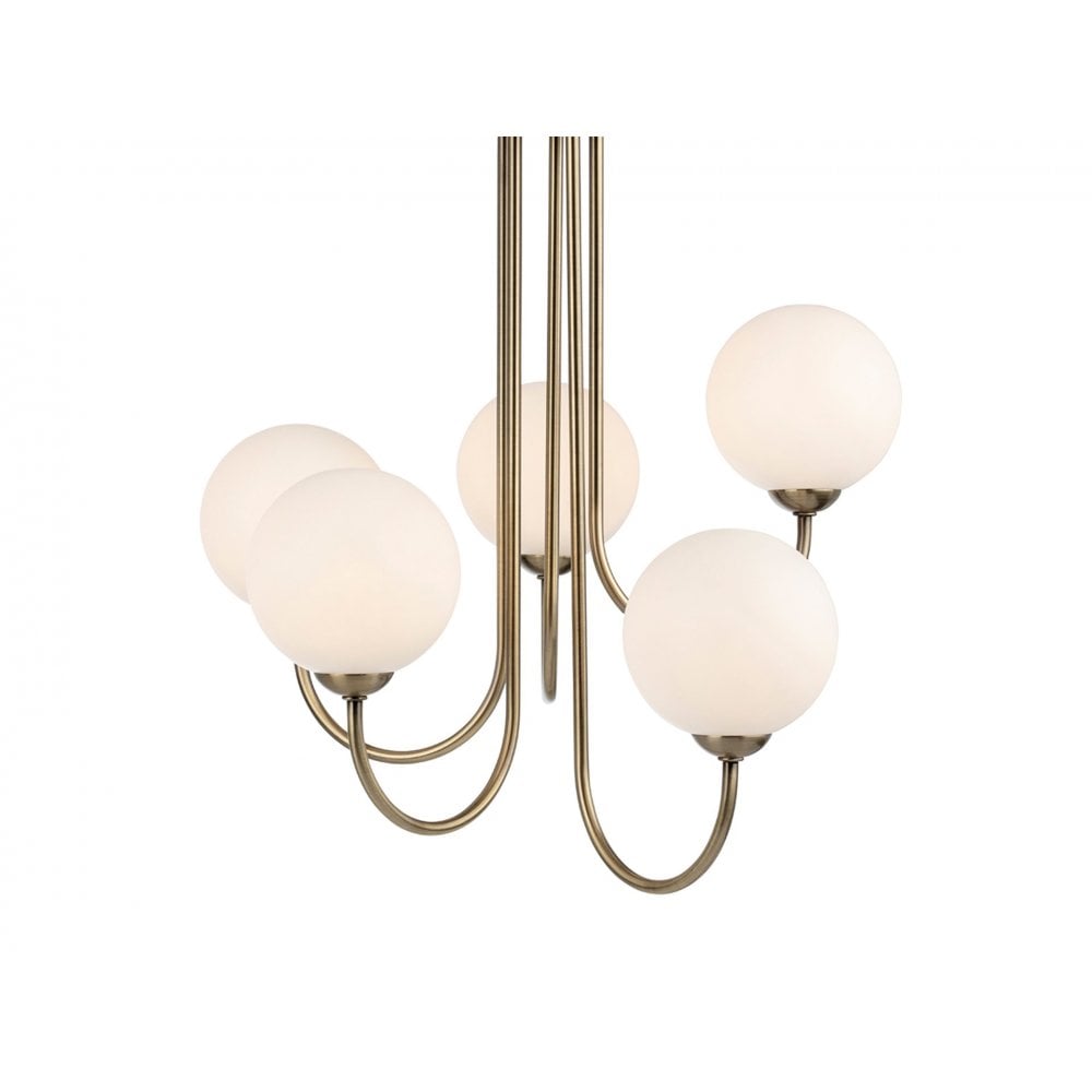 Lyndon Elegant 5 Light Flush Ceiling Light In Antique Brass With Opal Glass 2887AB