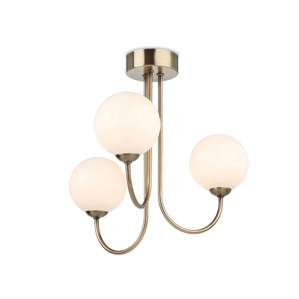 Lyndon Elegant 3 Light Flush Ceiling Light In Antique Brass With Opal Glass 2886AB