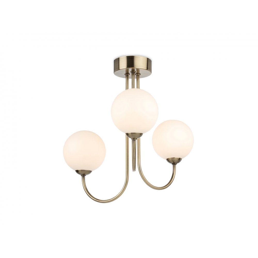 Lyndon Elegant 3 Light Flush Ceiling Light In Antique Brass With Opal Glass 2886AB
