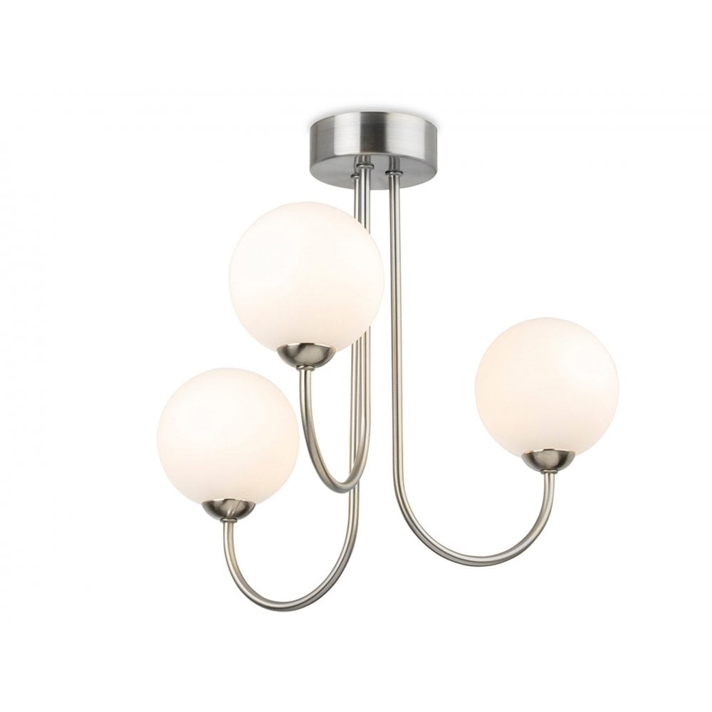Lyndon Elegant 3 Light Flush Ceiling Light In Brushed Steel With Opal Glass 2886BS