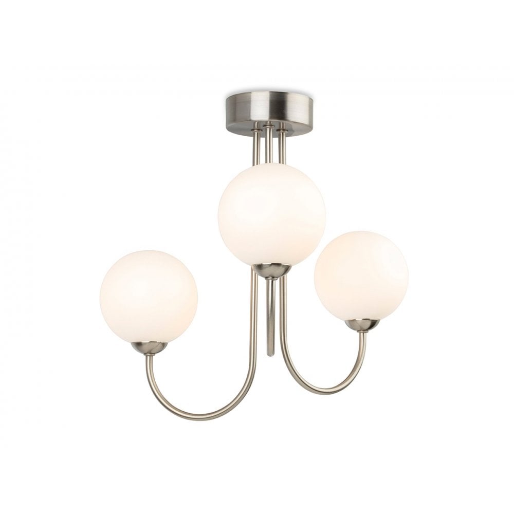 Lyndon Elegant 3 Light Flush Ceiling Light In Brushed Steel With Opal Glass 2886BS