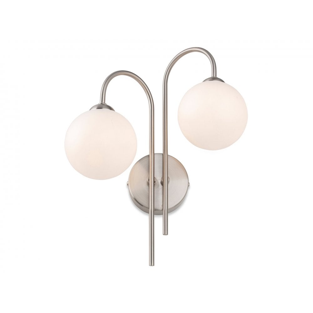 Lyndon Elegant 2 Light Wall Light In Brushed Steel With Opal Glass 2885BS