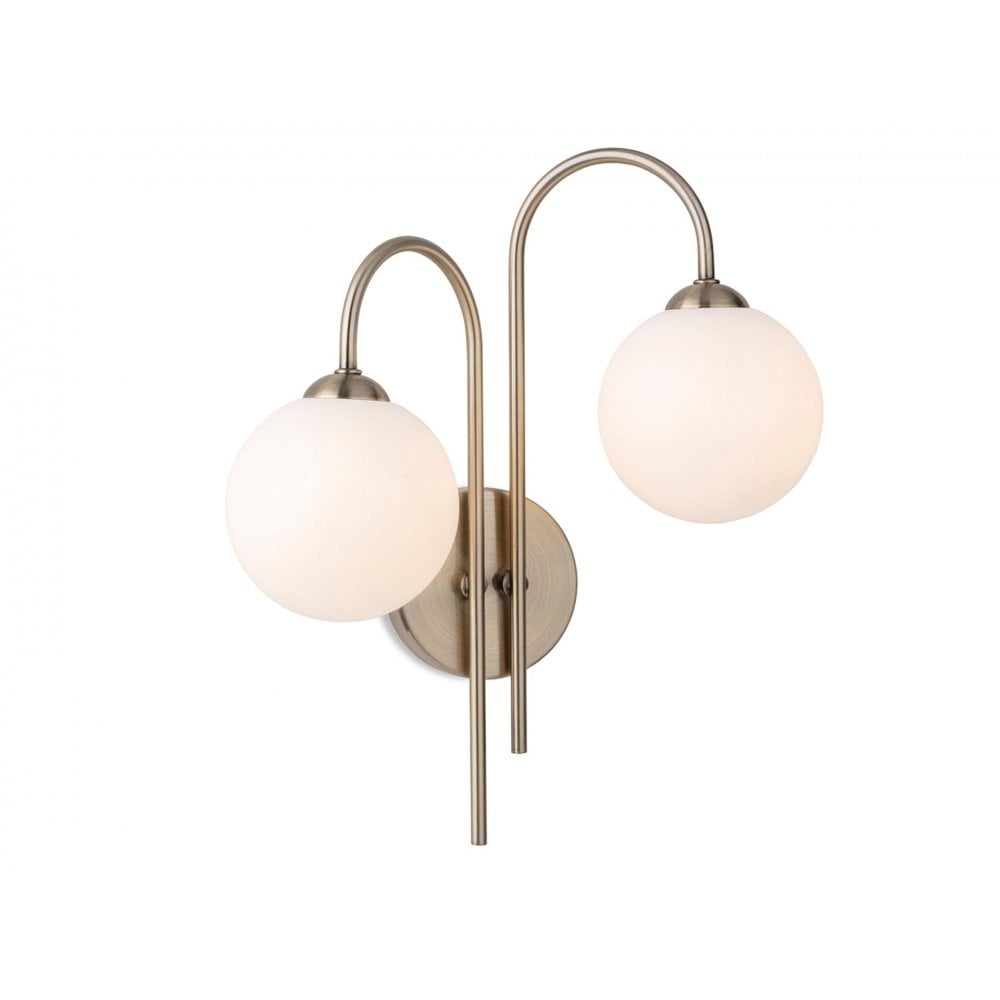 Lyndon Elegant 2 Light Wall Light In Antique Brass With Opal Glass 2885AB
