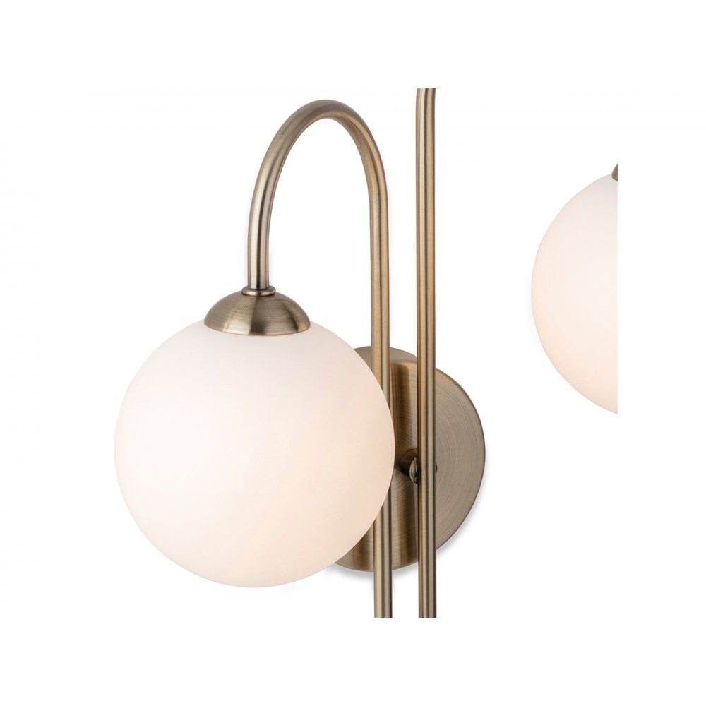 Lyndon Elegant 2 Light Wall Light In Antique Brass With Opal Glass 2885AB