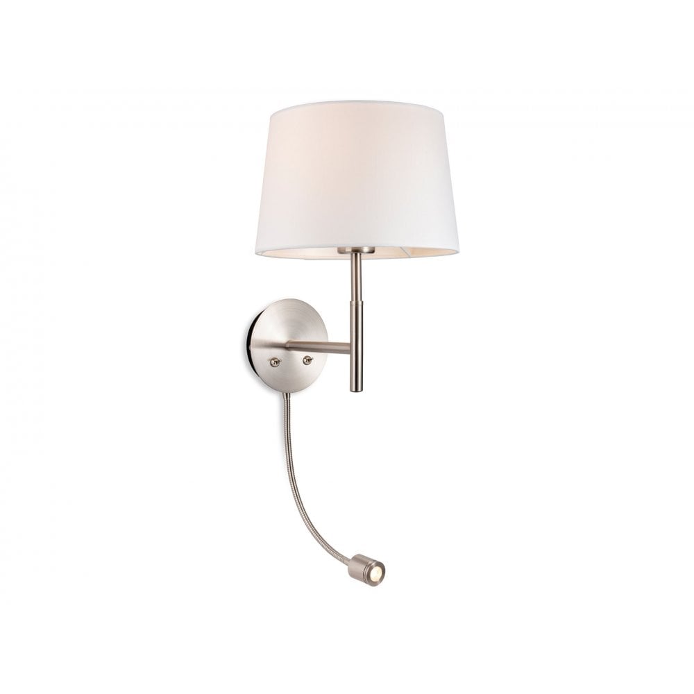 Seymour Contemporary 2 Light Wall Light In Brushed Steel Finish With Cream Shade 2880BS