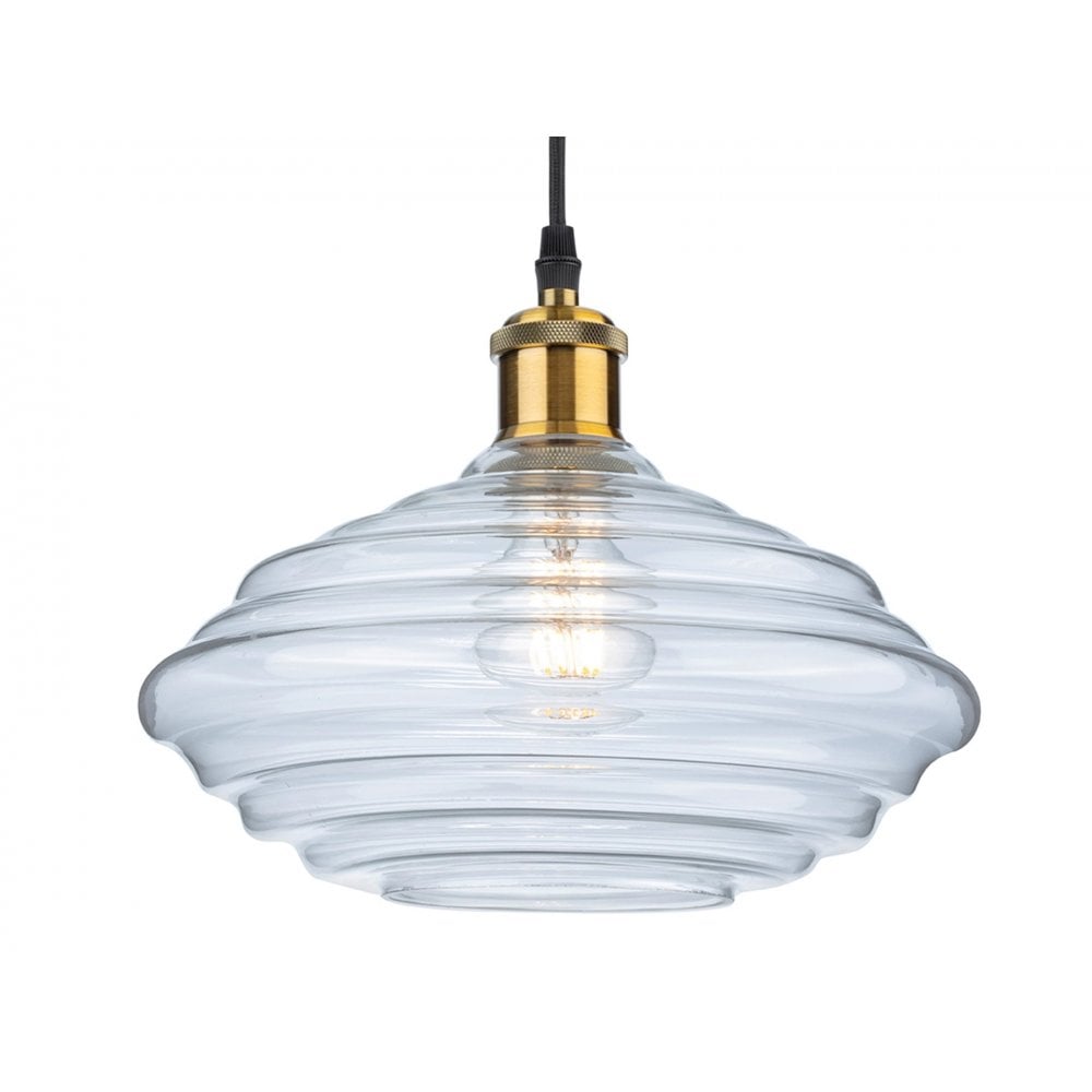 Logan Retro Large Ceiling Pendant Light In Antique Brass With Clear Glass 2858AB