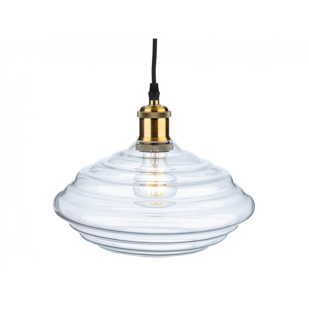 Logan Retro Large Ceiling Pendant Light In Antique Brass With Clear Glass 2858AB