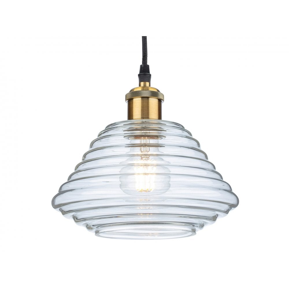 Logan Retro Small Ceiling Pendant Light In Antique Brass With Clear Glass 2857AB