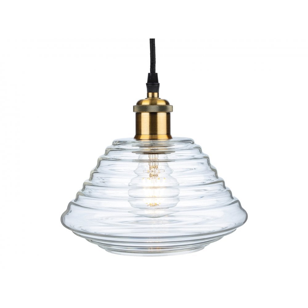 Logan Retro Small Ceiling Pendant Light In Antique Brass With Clear Glass 2857AB