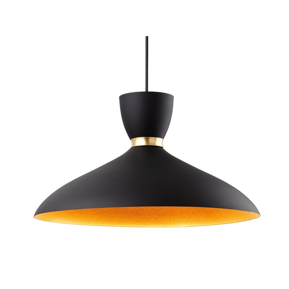 Ellis Spun Ceiling Pendant Light In Black And Matt Gold Finish 2851BK