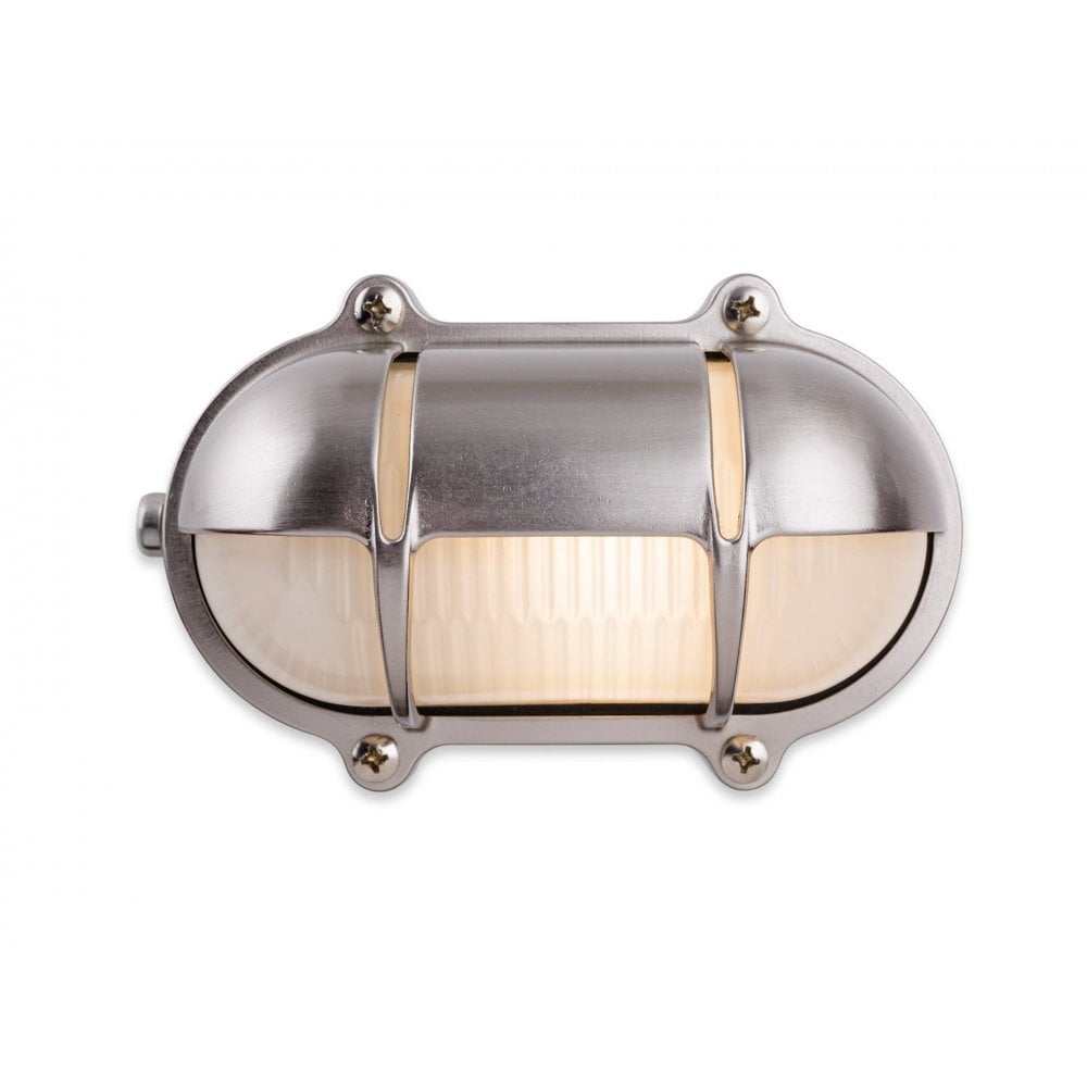 Nautic Outdoor Bulkhead Wall Light In Nickel Finish With Frosted Glass IP64 2837NC