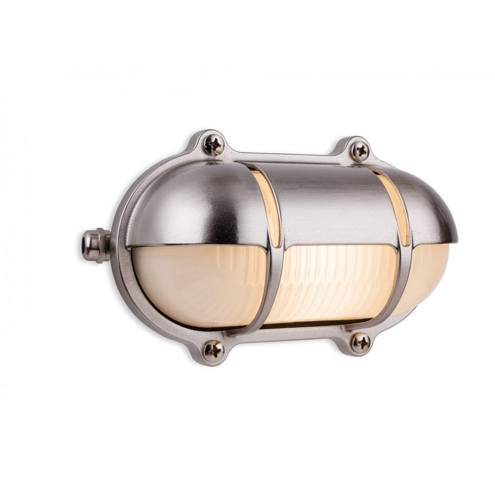 Nautic Outdoor Bulkhead Wall Light In Nickel Finish With Frosted Glass IP64 2837NC