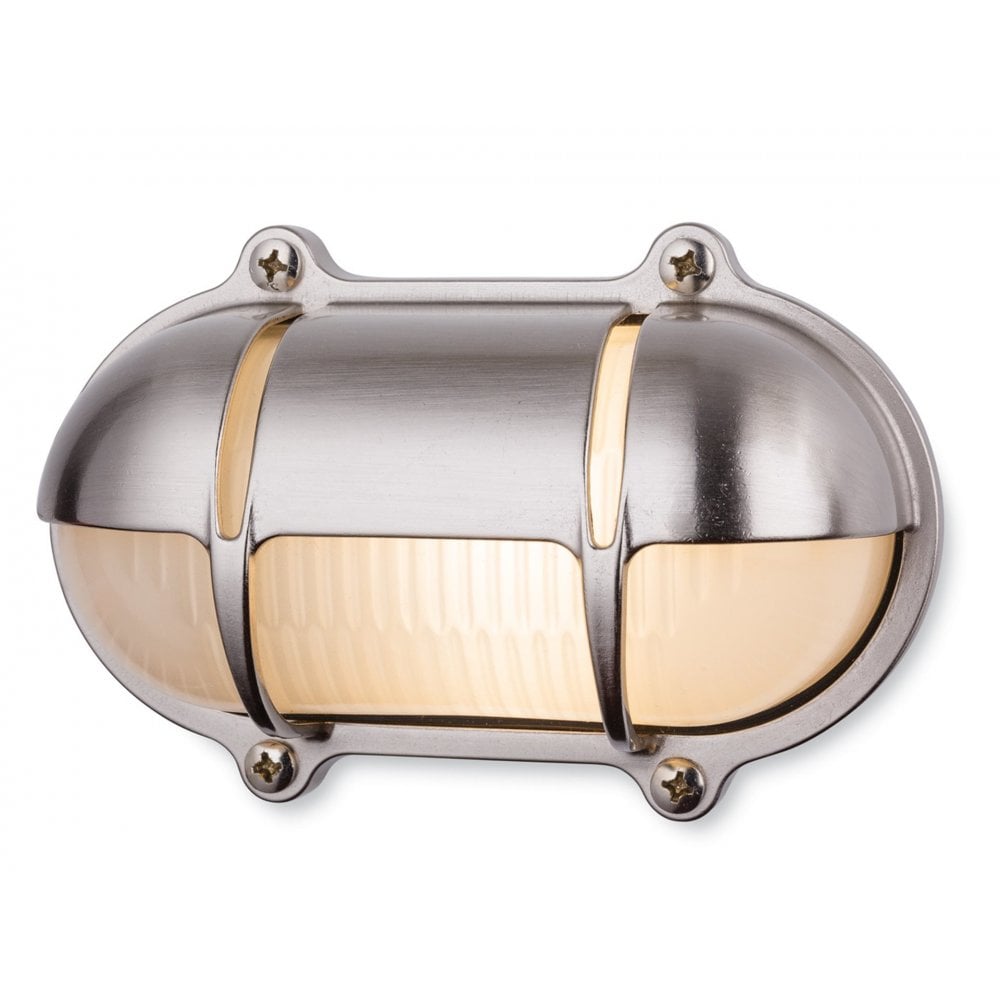 Nautic Outdoor Bulkhead Wall Light In Nickel Finish With Frosted Glass IP64 2837NC