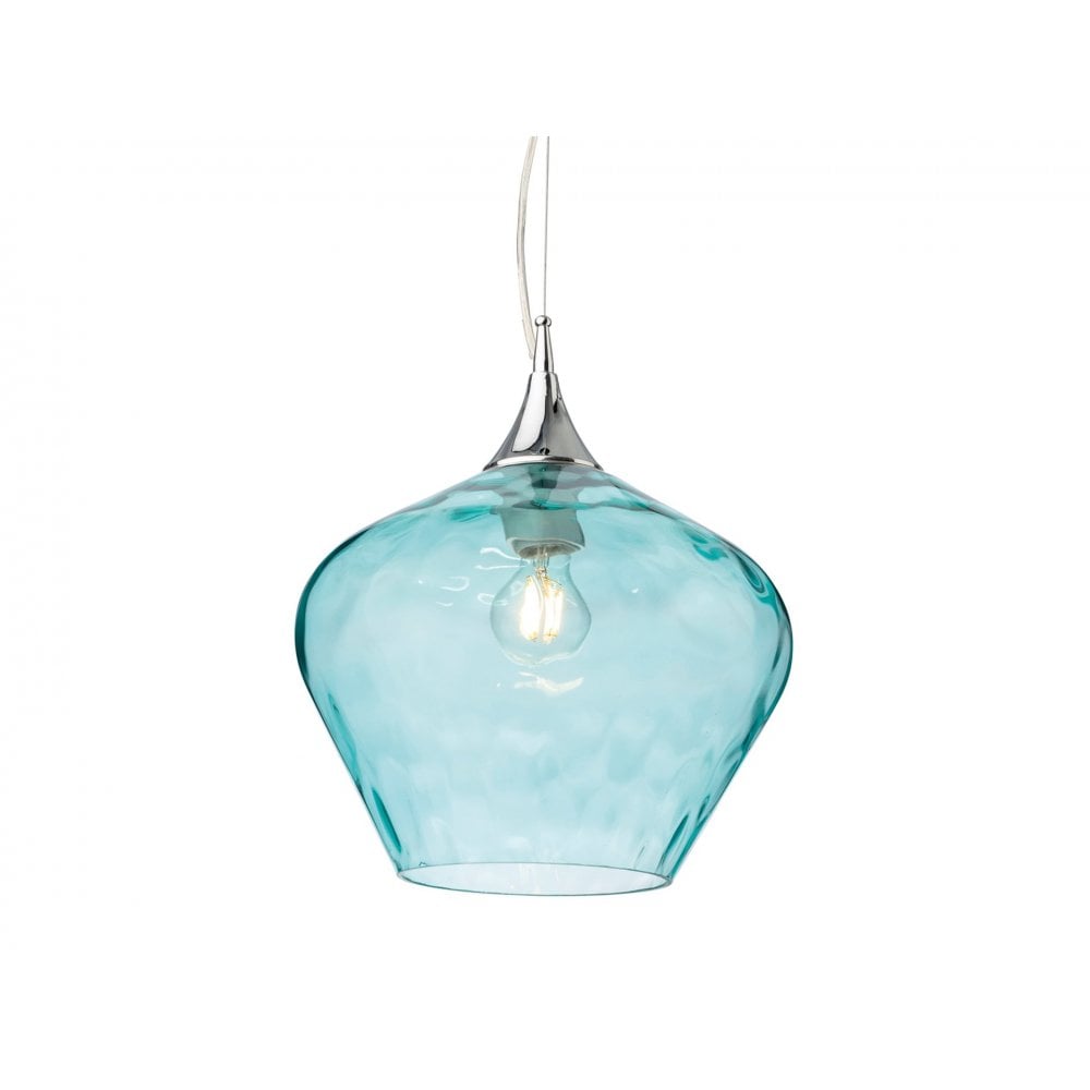 Titan Single Classic Ceiling Pendant Light With Aqua Glass 2930AQ