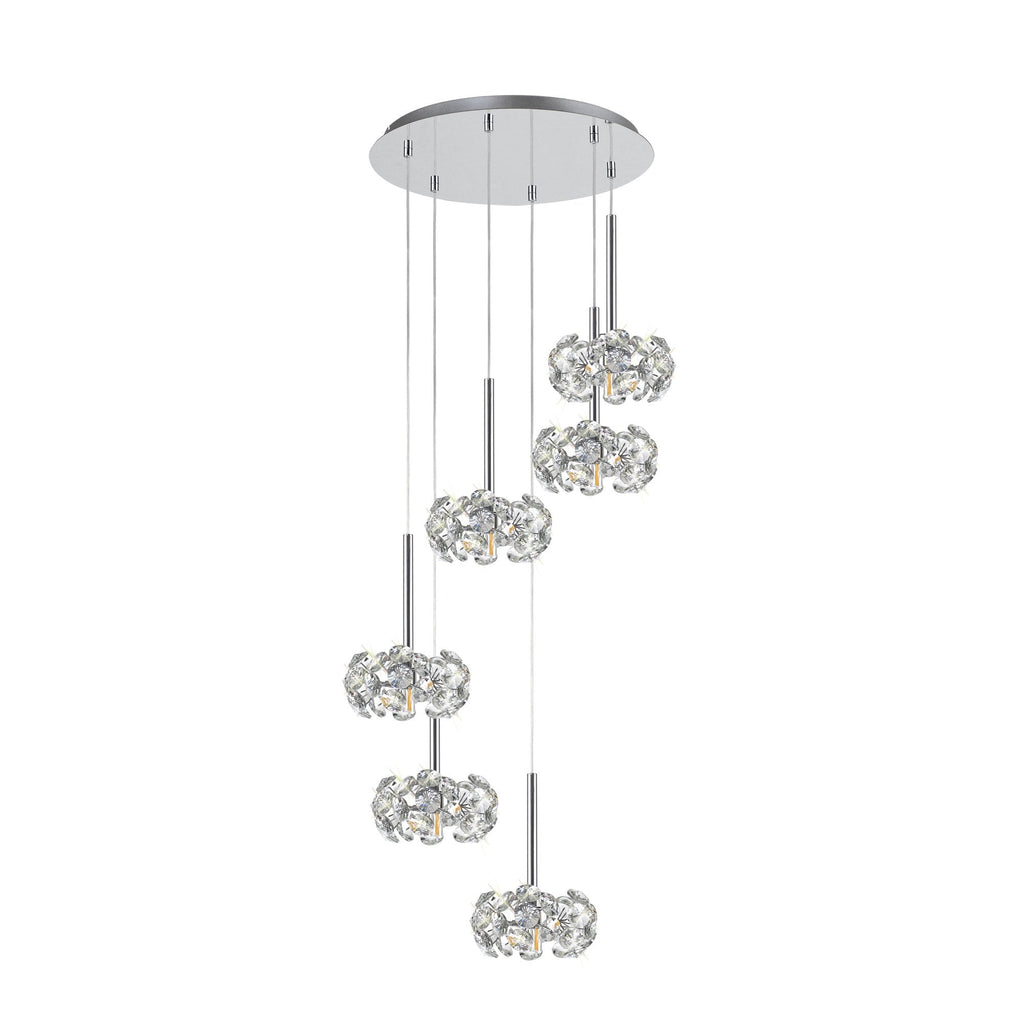 Fusion Stunning 6 Light Round Multidrop Pendant Light in polished Chrome Finish PLK01388