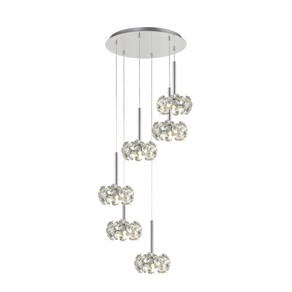 Fusion Stunning 6 Light Round Multidrop Pendant Light in polished Chrome Finish PLK01388