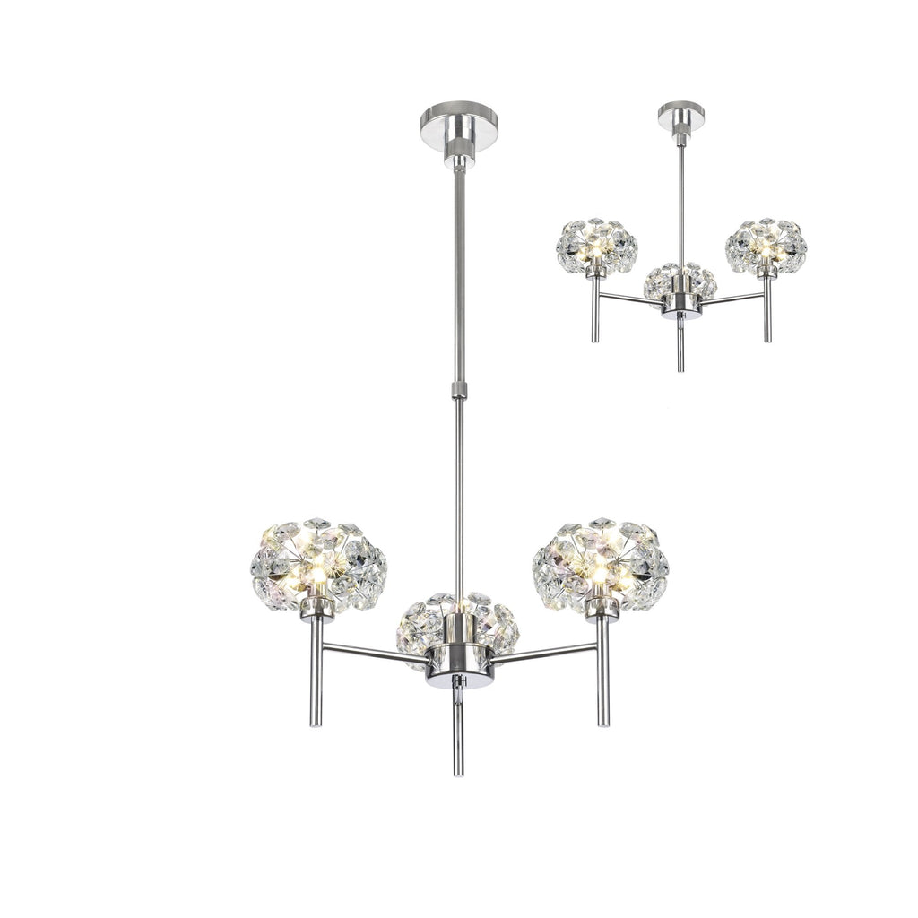 Fusion Stunning Crystal 3 Light Multiarm Ceiling Pendant Light in Chrome Finish PLK01391