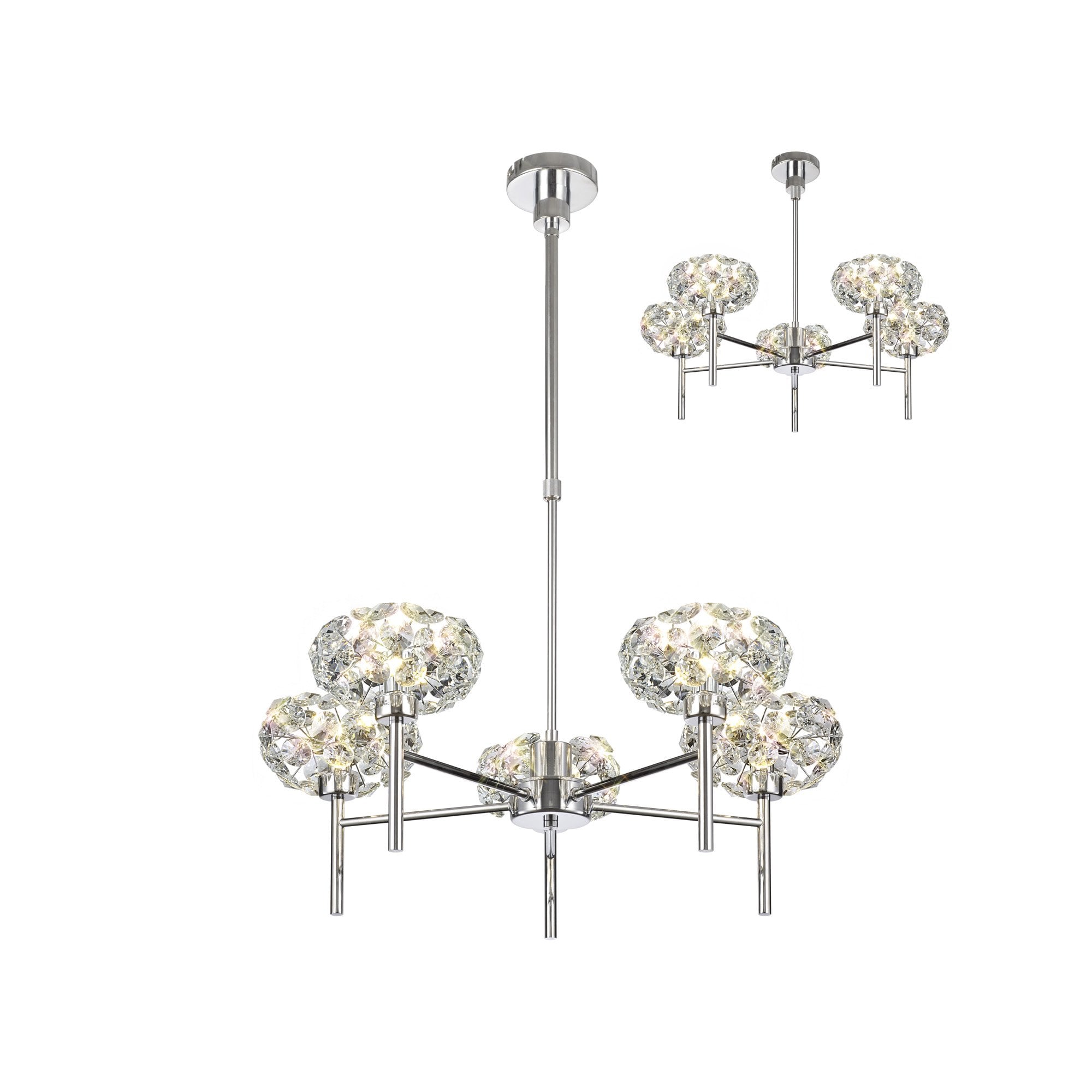Fusion Stunning Crystal 5 Light Multiarm Ceiling Light in Chrome Finish PLK01392