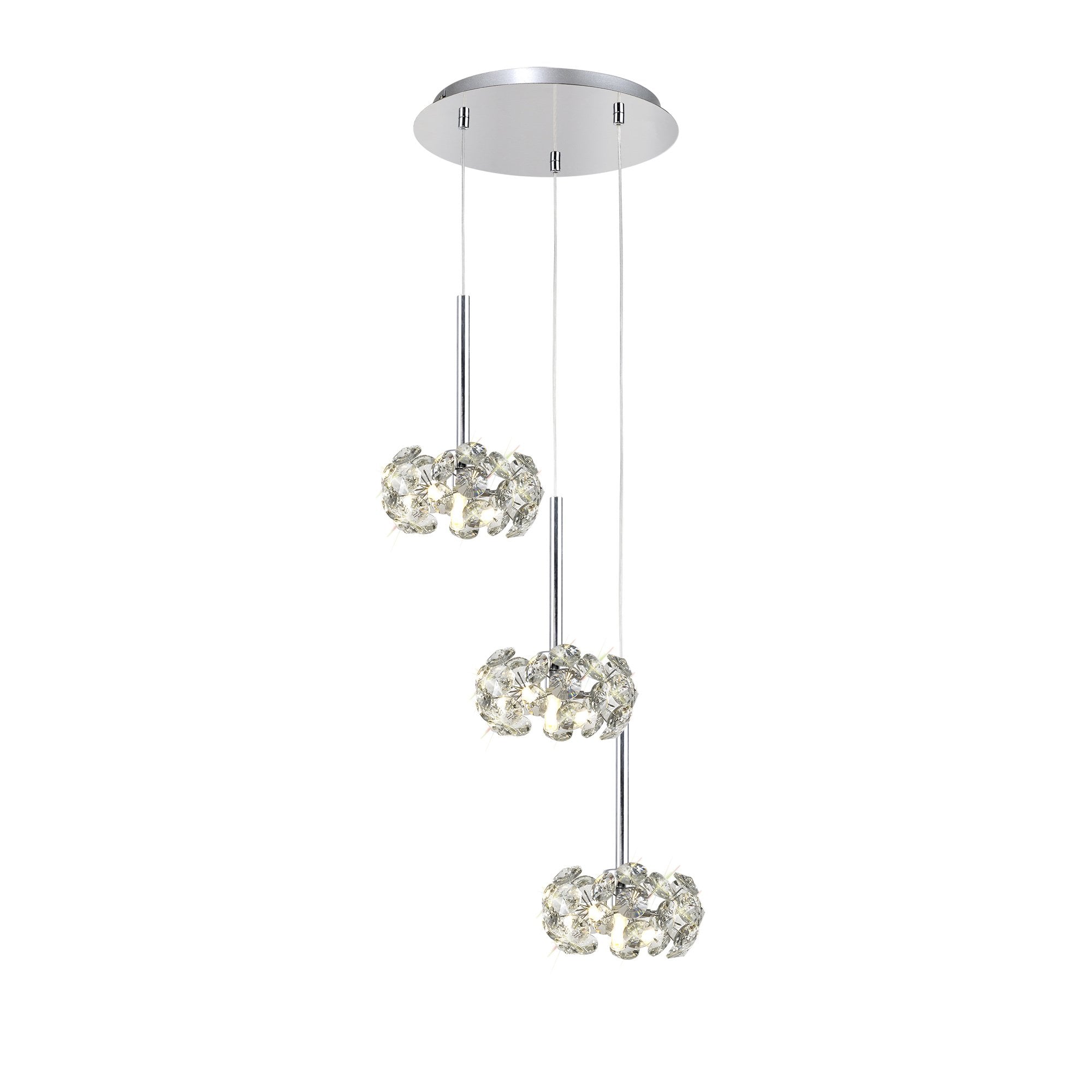 Fusion Stunning 3 Light Round Multidrop Pendant Light in Polished Chrome Finish PLK01387