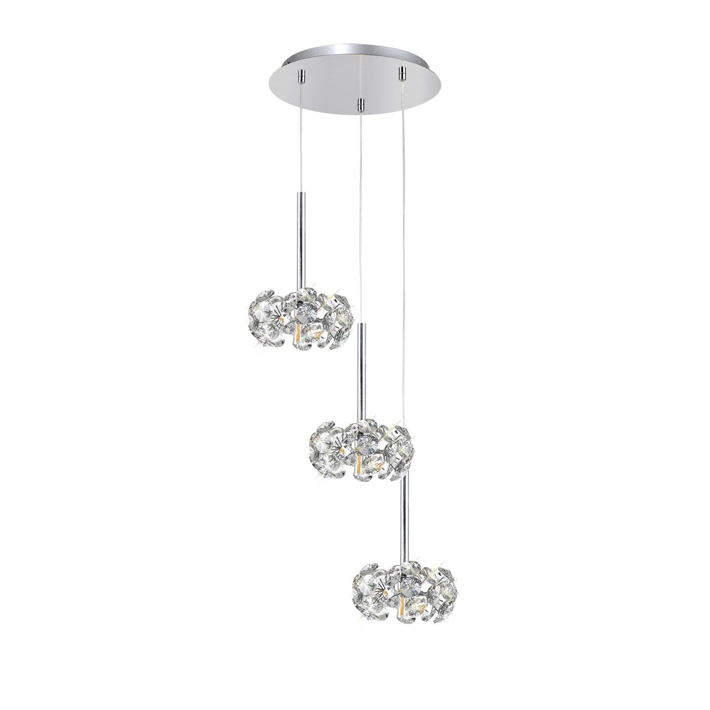 Fusion Stunning 3 Light Round Multidrop Pendant Light in Polished Chrome Finish PLK01387