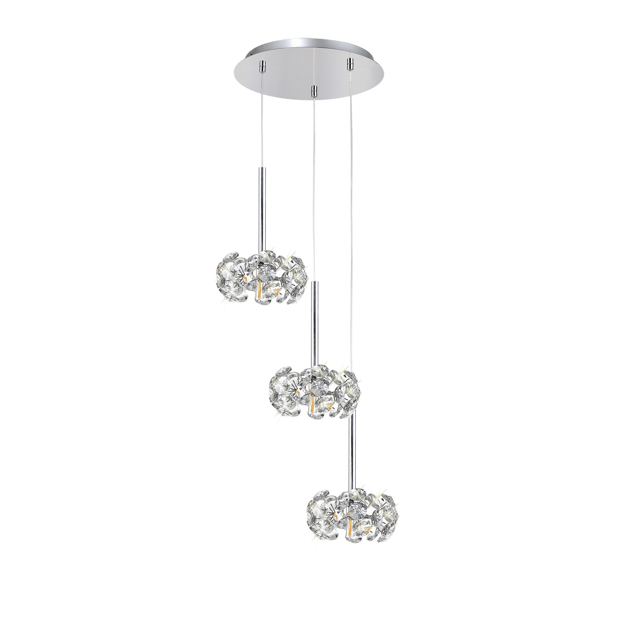 Fusion Stunning 3 Light Round Multidrop Pendant Light in Polished Chrome Finish PLK01387