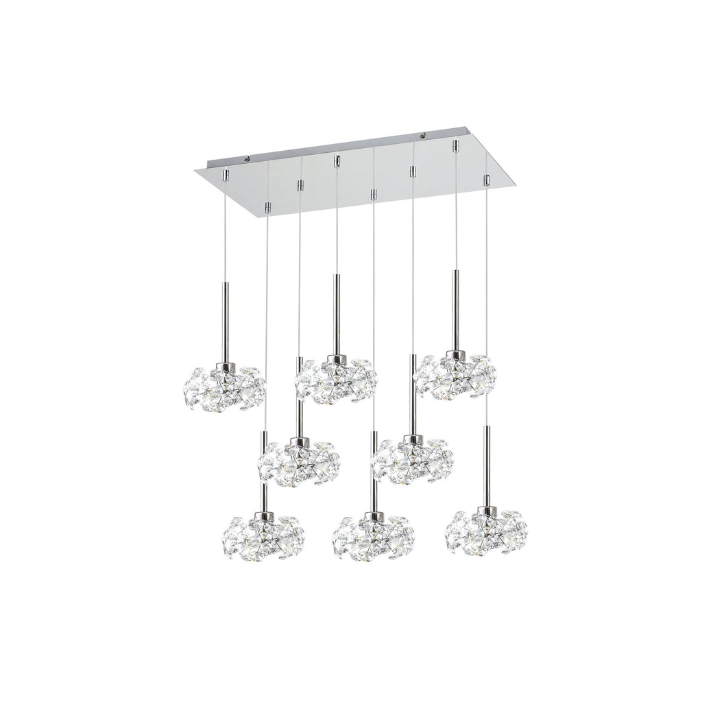 Fusion Stunning 8 Light Rectangle Multidrop Pendant in Polished Chrome Finish PLK01390