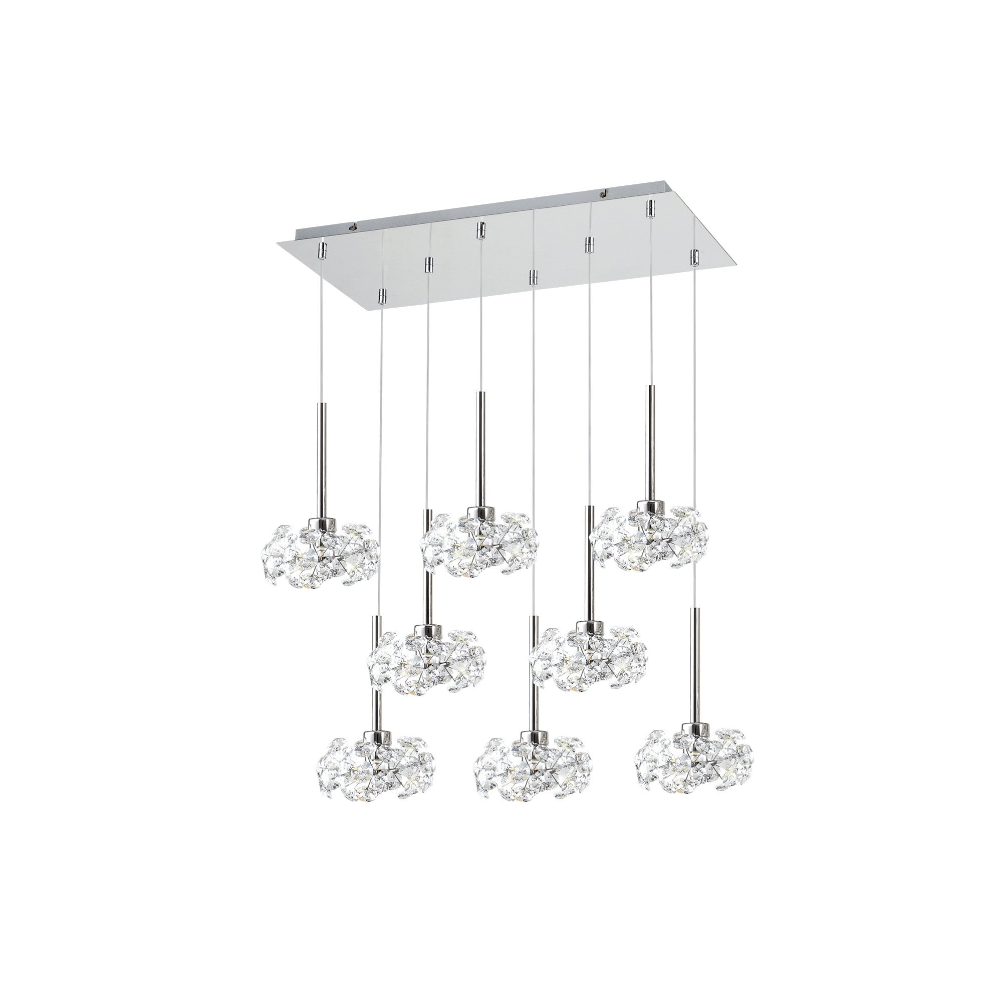 Fusion Stunning 8 Light Rectangle Multidrop Pendant in Polished Chrome Finish PLK01390