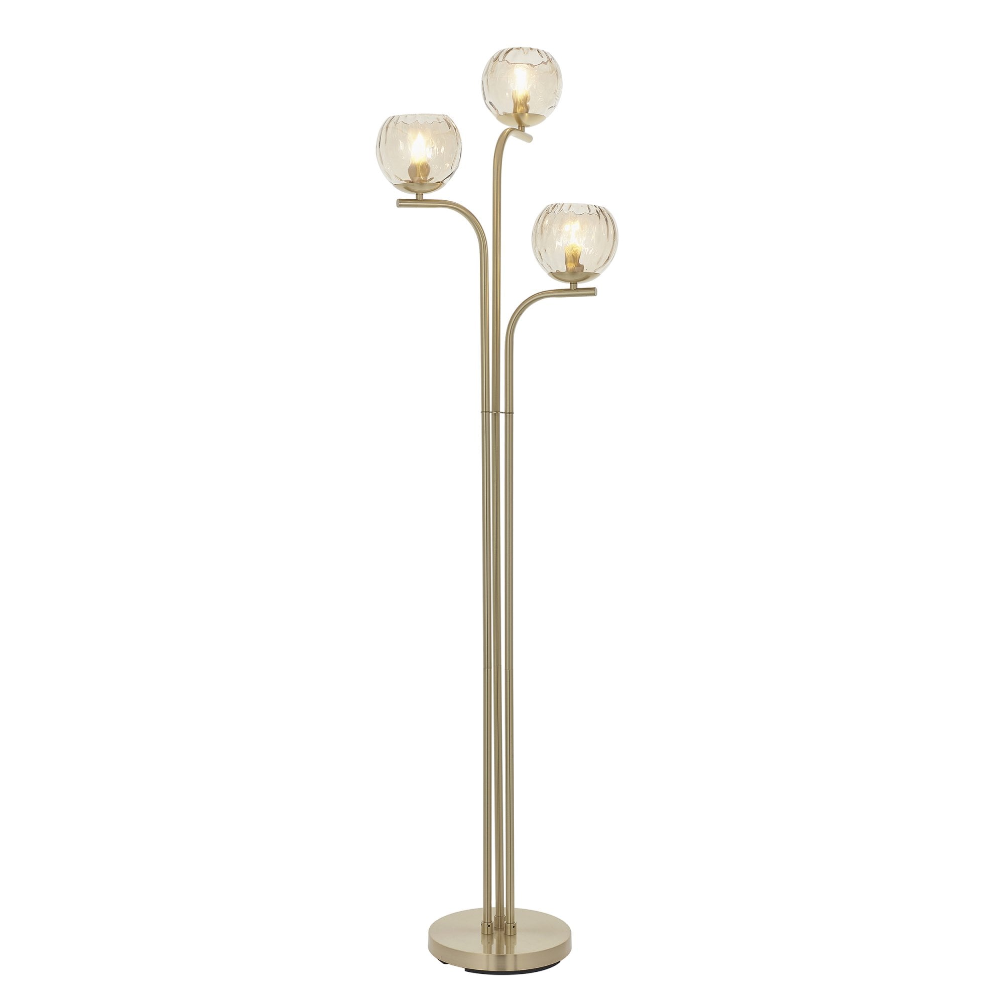 Modern 3 Light Dimple Champagne Lustre Glass Floor Lamp In Satin Gold 91974