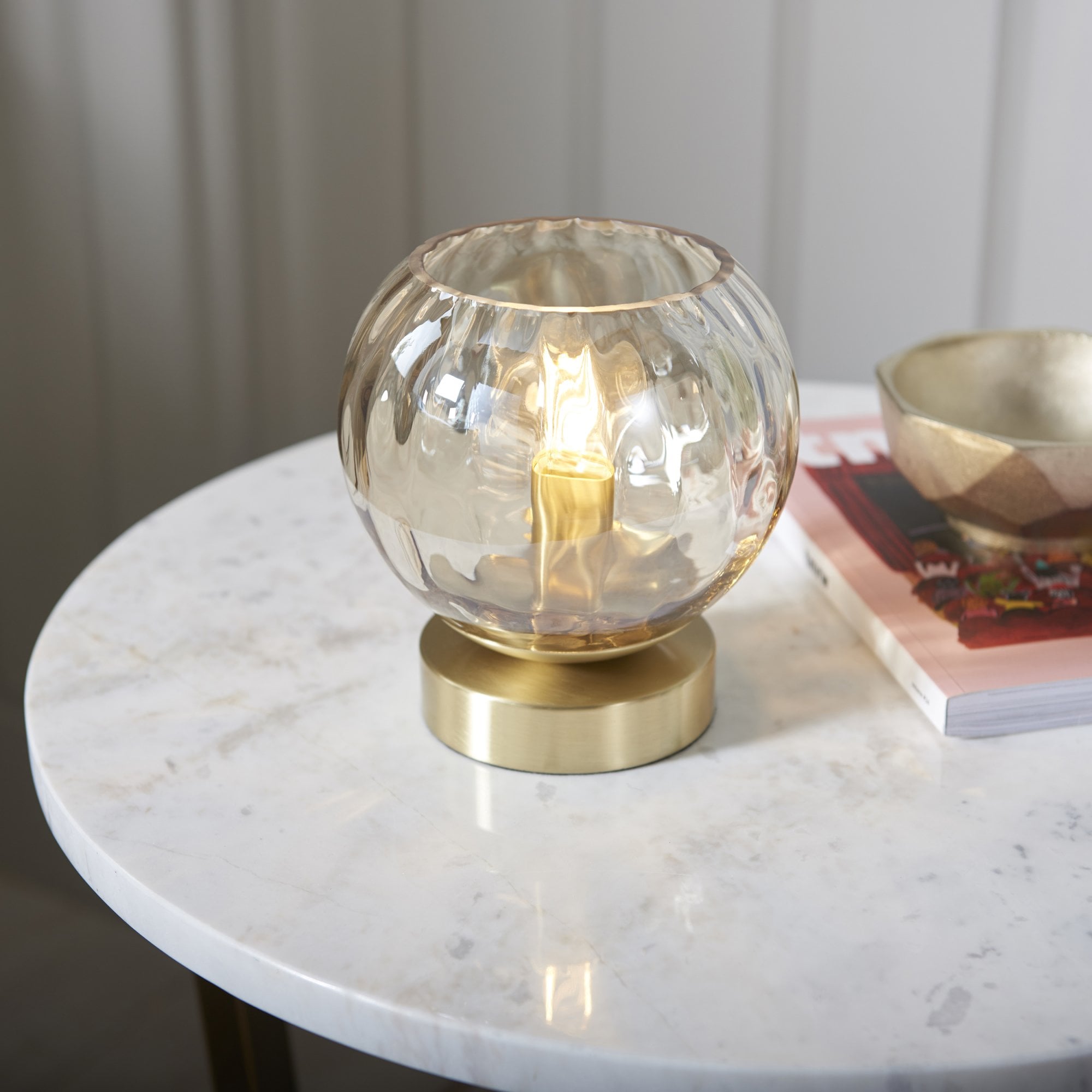Modern 1 Light Dimple Champagne Lustre Glass Table Lamp In Satin Gold 91973