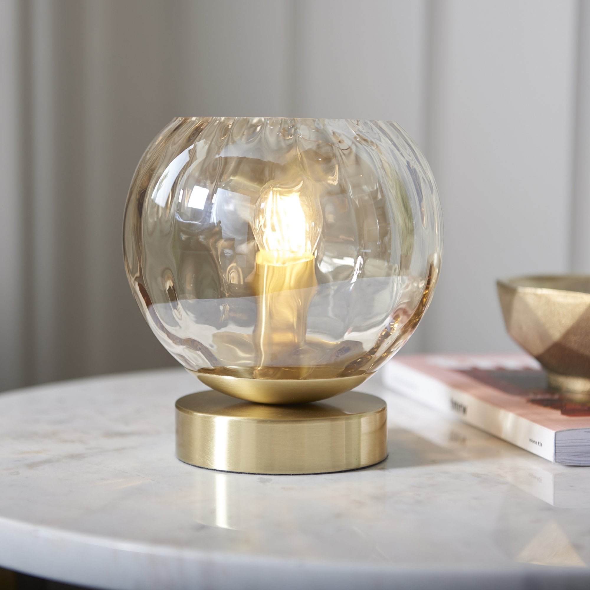 Modern 1 Light Dimple Champagne Lustre Glass Table Lamp In Satin Gold 91973