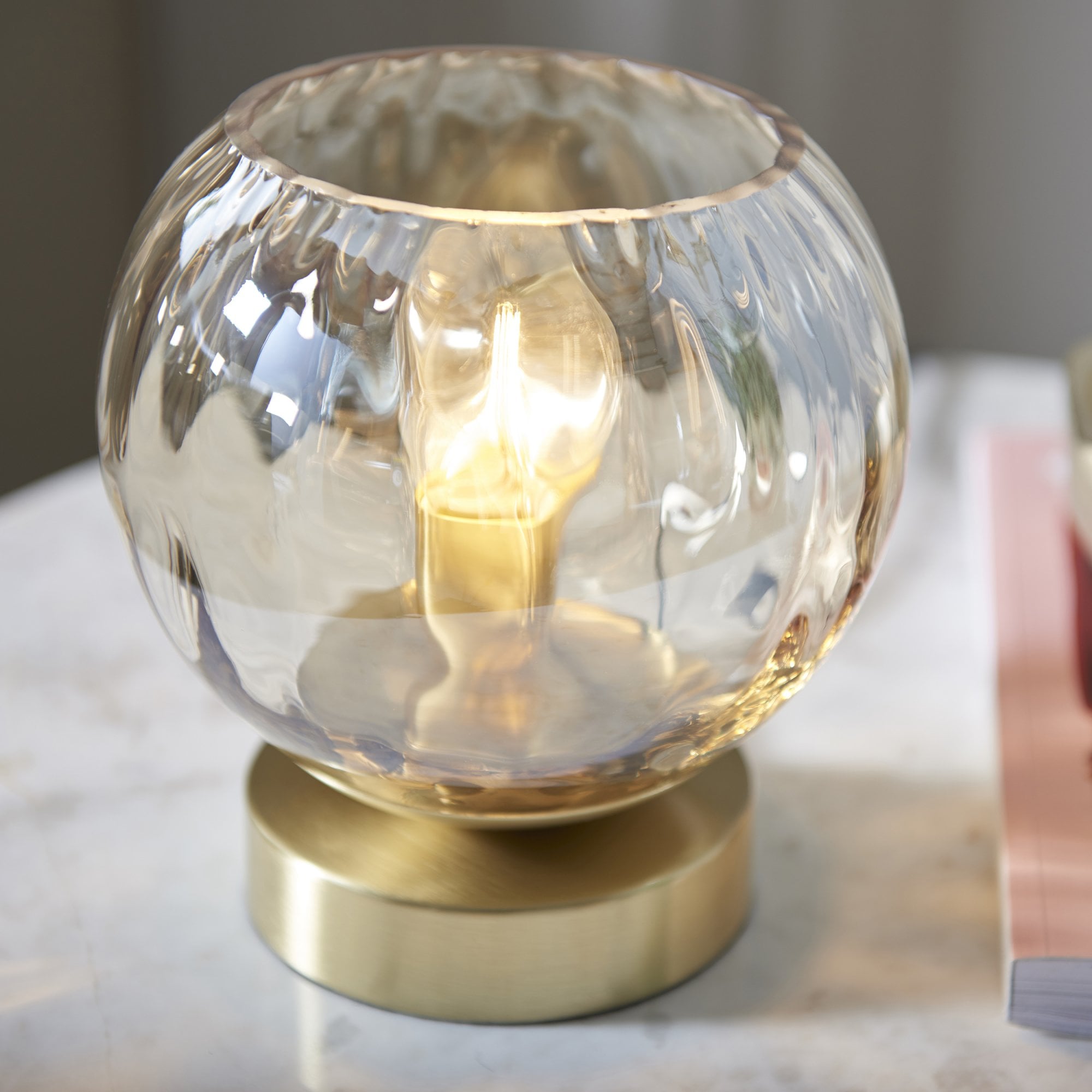 Modern 1 Light Dimple Champagne Lustre Glass Table Lamp In Satin Gold 91973