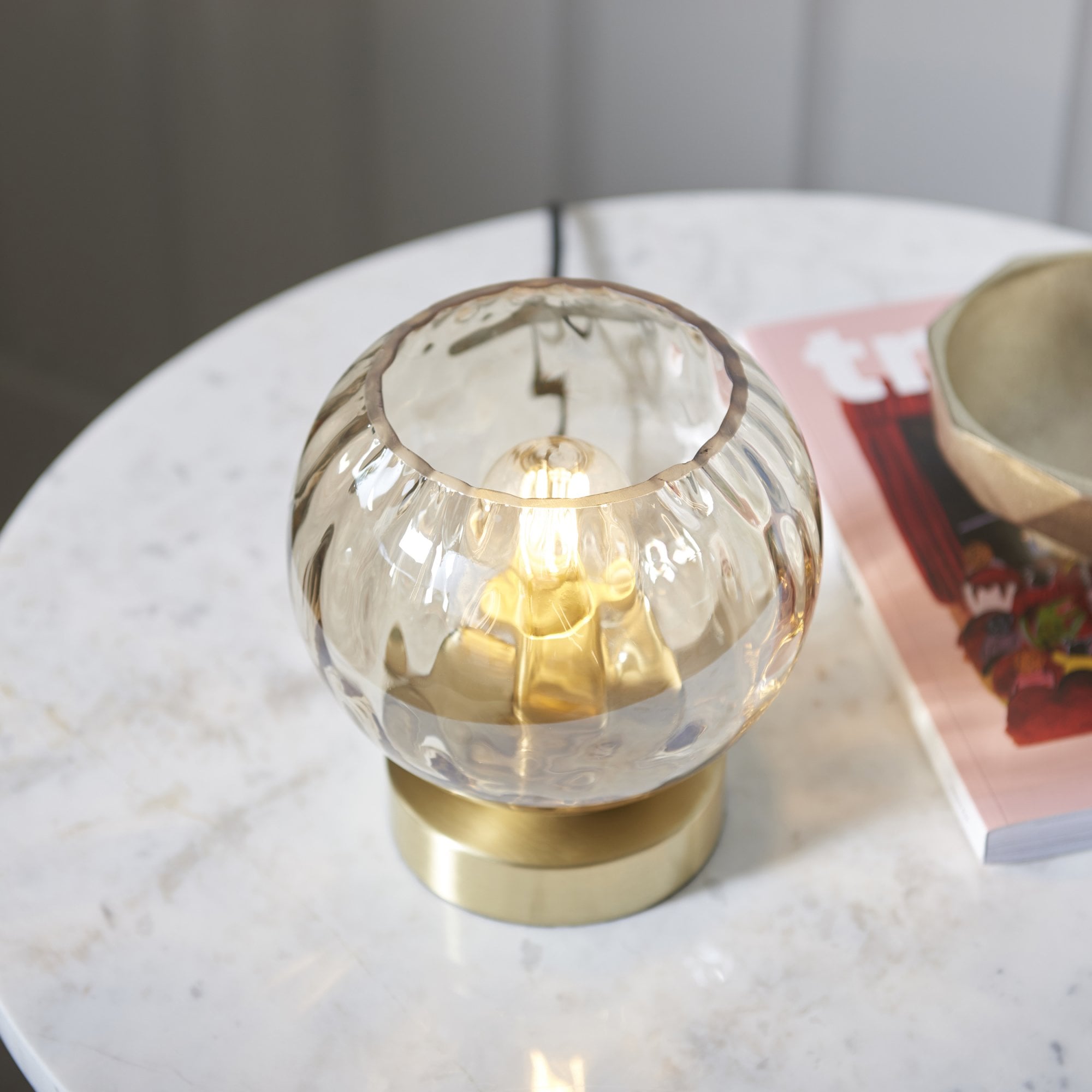 Modern 1 Light Dimple Champagne Lustre Glass Table Lamp In Satin Gold 91973