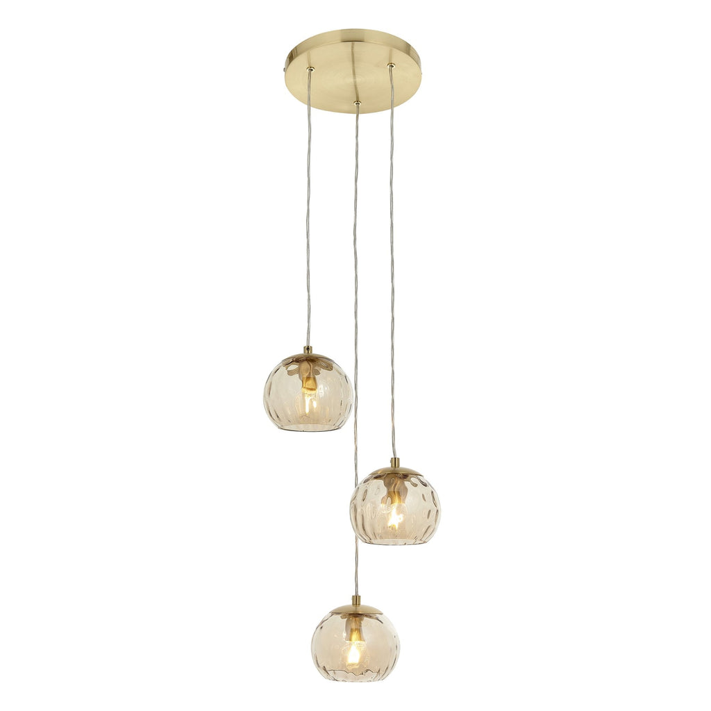 Modern 3 Light Dimple Champagne Glass Multidrop Ceiling Pendant In Satin Gold 91971