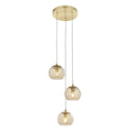 Modern 3 Light Dimple Champagne Glass Multidrop Ceiling Pendant In Satin Gold 91971