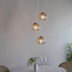 Modern 3 Light Dimple Champagne Glass Multidrop Ceiling Pendant In Satin Gold 91971