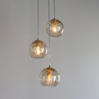 Modern 3 Light Dimple Champagne Glass Multidrop Ceiling Pendant In Satin Gold 91971