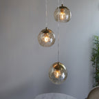Modern 3 Light Dimple Champagne Glass Multidrop Ceiling Pendant In Satin Gold 91971