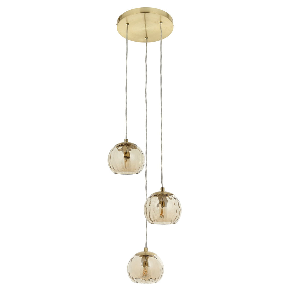 Modern 3 Light Dimple Champagne Glass Multidrop Ceiling Pendant In Satin Gold 91971