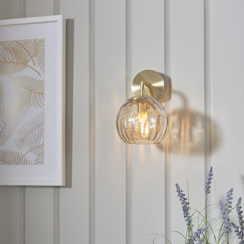 Modern Single Dimple Champagne Glass Wall Light In Satin Gold 91970